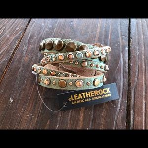 Turquoise Leatherock Cuff with Swarovski Crystals